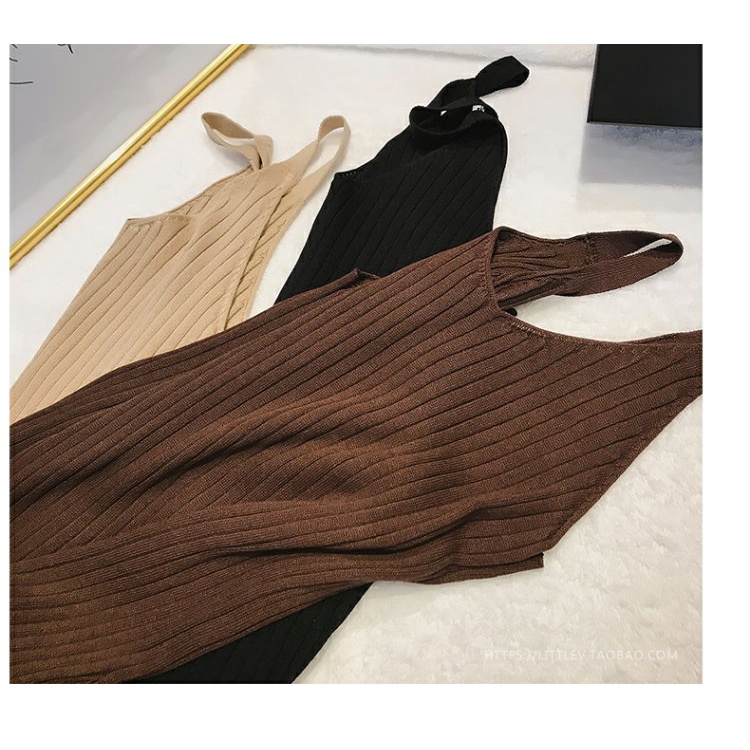 DUNEA Váy dệt kim dáng dài thiết kế xẻ tà hở lưng phong cách gợi cảm cho nữ