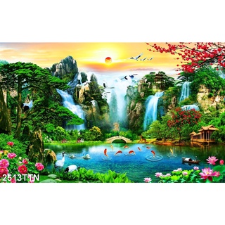 TRANH DÁN TƯỜNG 3D SƠN THỦY HỮU TÌNH, TRANH PHONG CẢNH THIÊN NHIÊN NÚI NON THƠ MỘNG, TRANH THÁC NƯỚC ĐẸP YAN