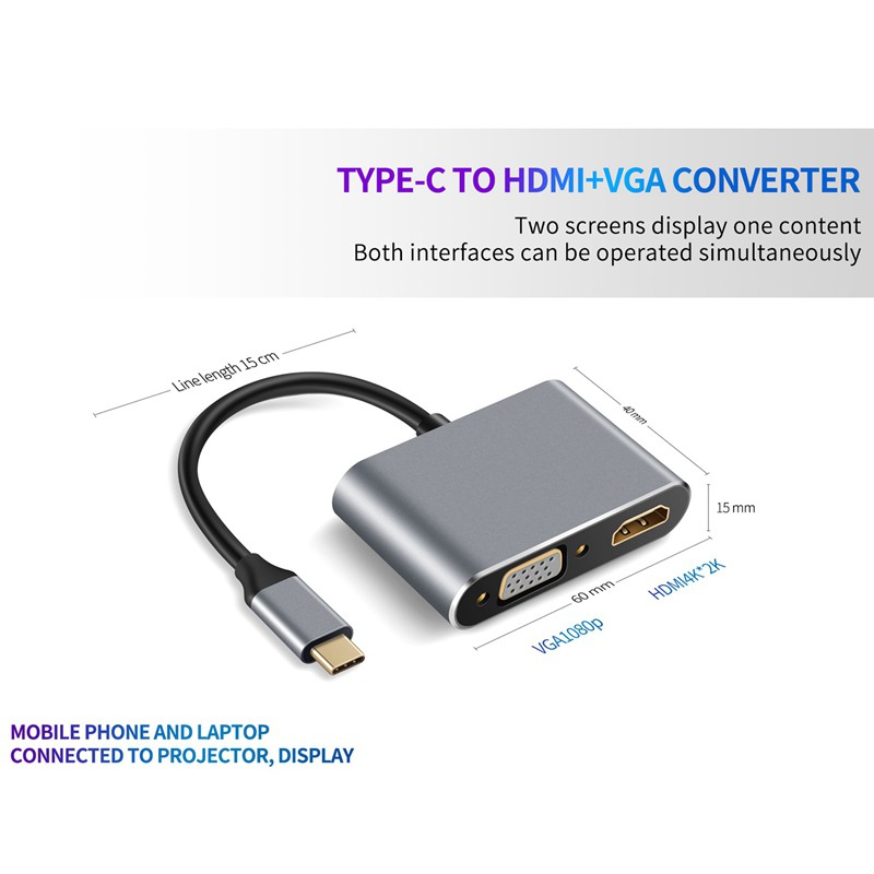Bộ Chuyển Đổi Usb C Sang Hdmi Vga Hub Hỗ Trợ 4k / 2 Màn Hình Hiển Thị Lcd 1080p | BigBuy360 - bigbuy360.vn
