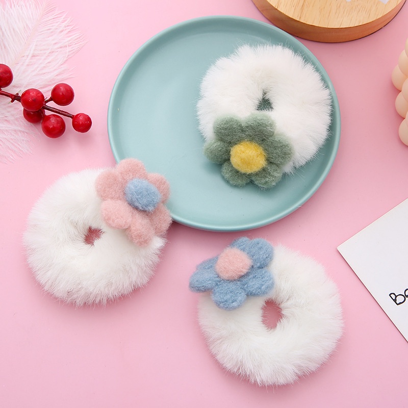 Dây Buộc Tóc Cao Su Co Giãn Đính Hoa Vải Bông Màu Kẹo Dành Cho Nữ