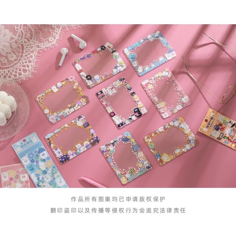Set 2 tấm sticker Hình dán gấu thỏ nhỏ mẫu Hàn Quốc Lấp Lánh trang trí Toploader xinh