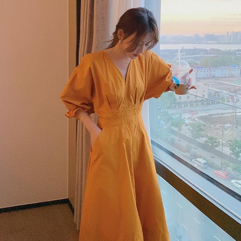 Đầm Dài Cổ Chữ V Họa Tiết Hoa Lá Thời Trang Mùa Hè Dành Cho Nữ