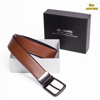 Thắt lưng nam da bò cao cấp Bụi Leather L108-khóa cài xoay dùng được cả 2 mặt dây