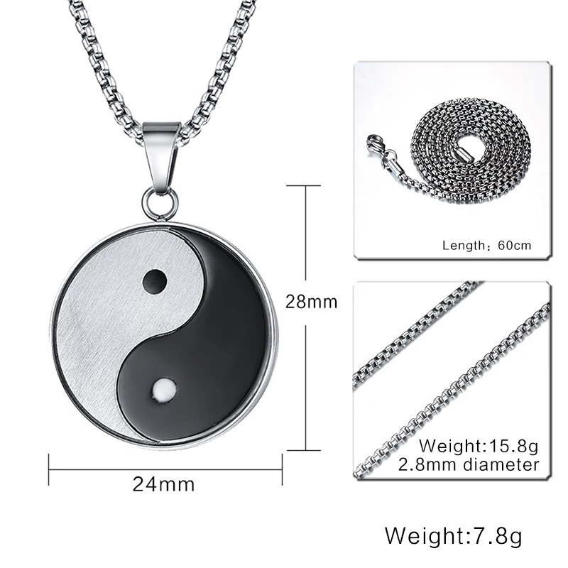 1 Vòng cổ Thép Không Gỉ Mặt Hình Thái Cực Thời Trang Cho Nam
