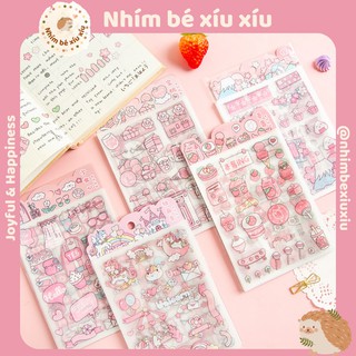 Bộ 4 tấm sticker hồng vân sần phủ kim tuyến Pink Point VT200
