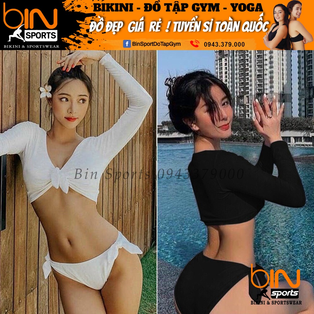 Đồ bơi nữ, bikini 2 mảnh quần chip áo dài tay crop Bin Sports BHV150