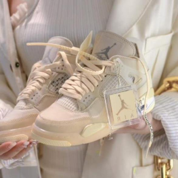 Giày air jordan 4 retro off white kem , Giày sneaker JD4 màu kem siêu hot mới nhất