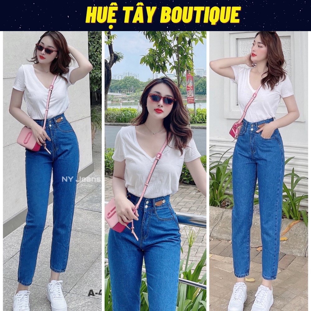 Quần jeans nữ, quần jeans ống xuông lưng cao 2 nút size S M L SKUQ-72