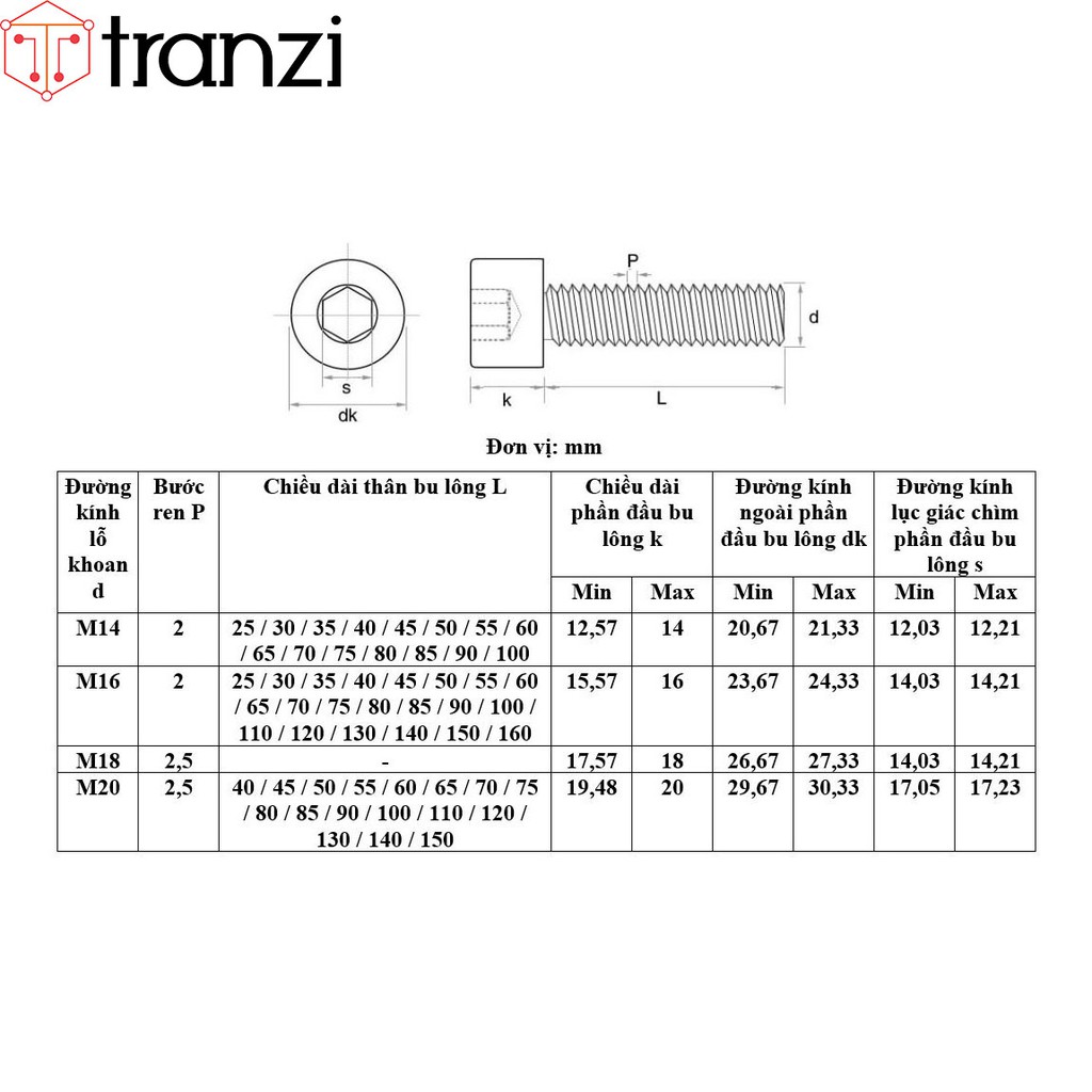 Bu lông lục giác chìm đầu trụ inox 304 M6x80 - túi 5 cái