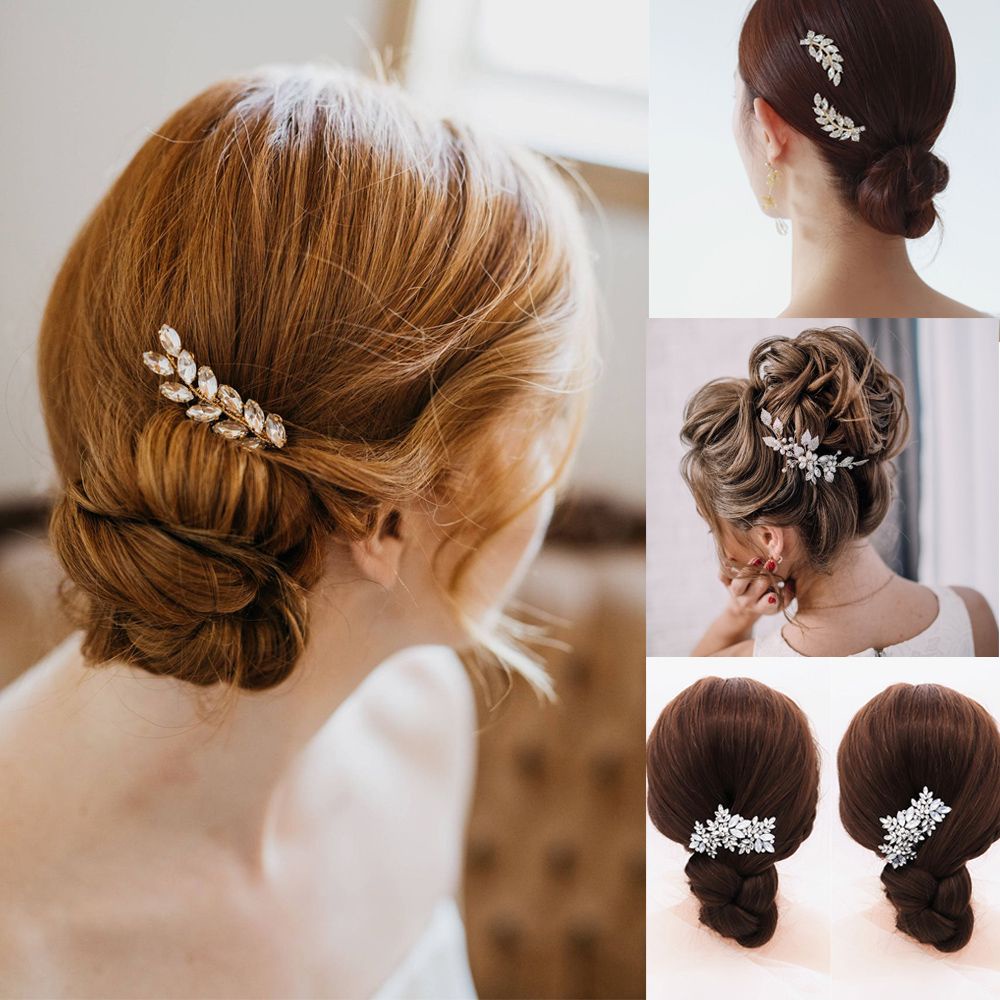 Lược cài tóc hình hoa lá đính ngọc trai nhân tạo thời trang lãng mạn cho cô dâu
