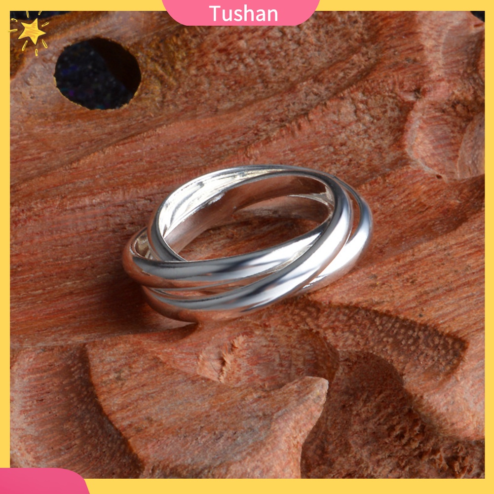 Nhẫn đeo ngón tay dự tiệc cưới 3 vòng tròn bắt chéo mịn màng sáng tạo cho nữ