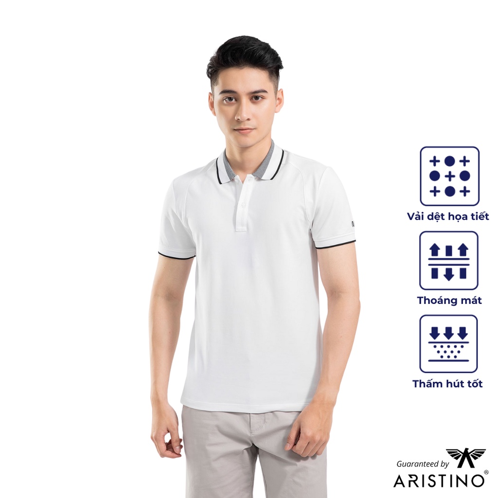 Áo polo nam Aristino - Insidemen cao cấp trắng viền đen cá tính trẻ trung, chất mềm mại co giãn - IPS002S1