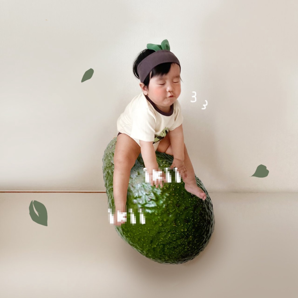Bộ Áo Liền Quần Tay Ngắn In Hình Quả Bơ + 1 Chiếc Lá Dễ Thương Phong Cách Hàn Quốc Dành Cho Bé Sơ Sinh