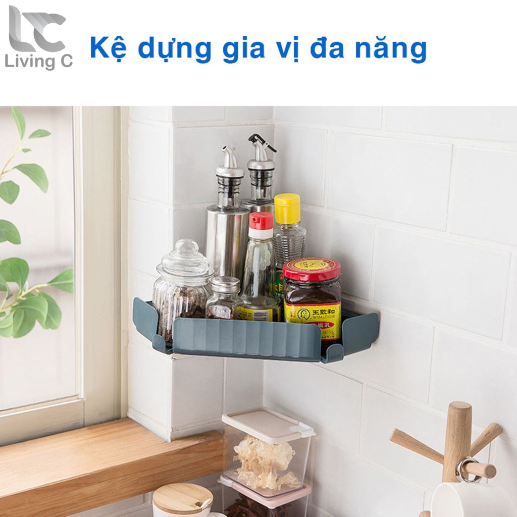 Kệ góc tam giác Living C , kệ góc tam giác dán góc tường nhà tắm phòng bếp treo để đồ đa năng cao cấp _K85