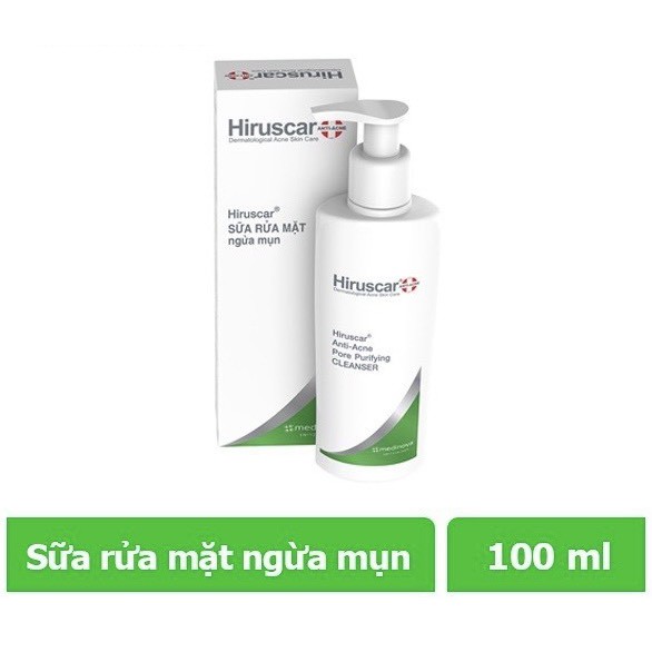 Sữa Rửa Mặt Ngừa Mụn, Giảm Mụn, Giảm Thâm Mụn Hiruscar Anti-Acne Cleanser+ (Chai 100ml) [Chính Hãng]