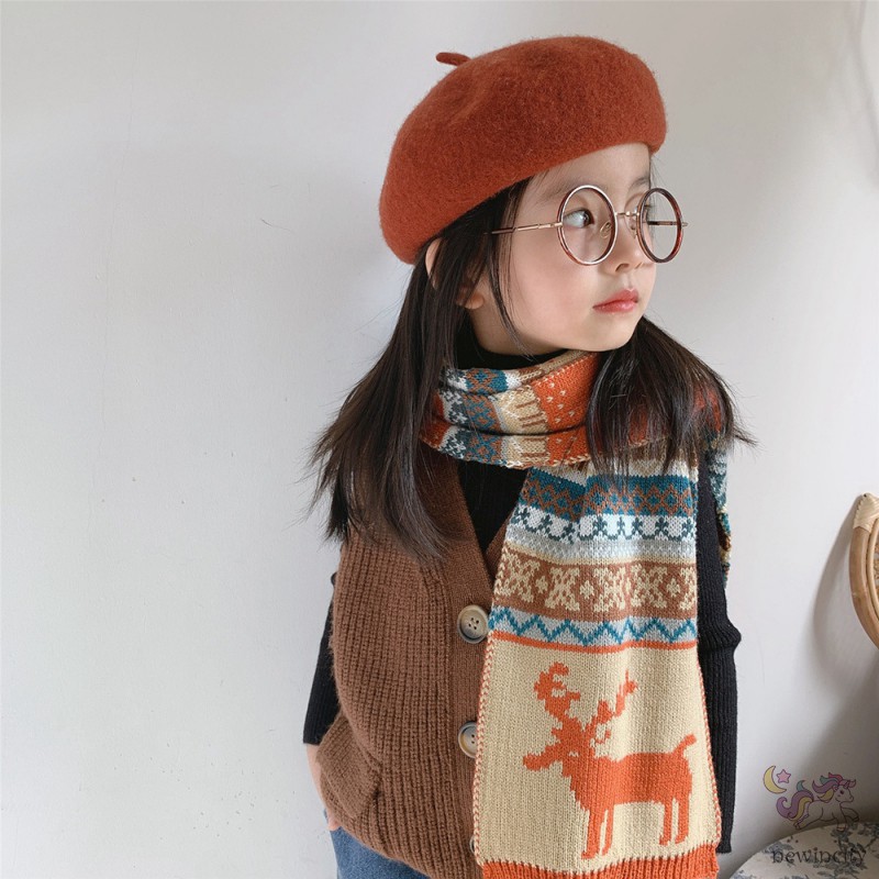 Khăn Choàng Dệt Kim Hoạ Tiết Giáng Sinh Phong Cách Hàn Quốc Cho Bé