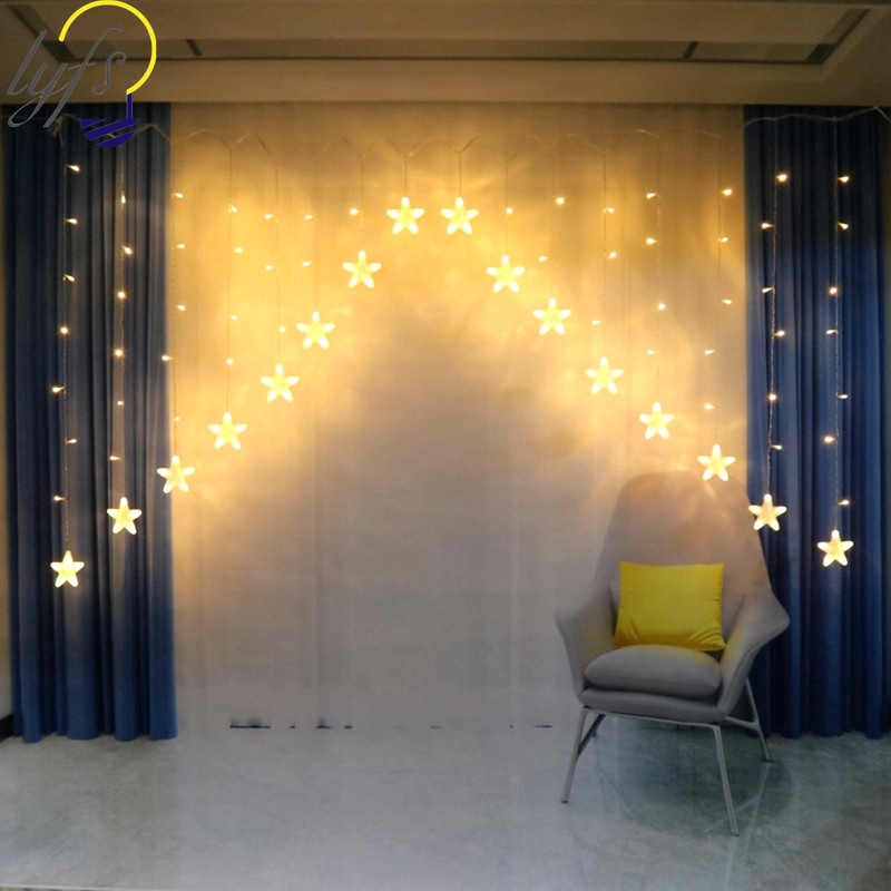 Đèn trang trí LED,2.5M 220 V EU Plug Pentagram Rèm Đèn trang trí Giáng sinh 【lyfs】