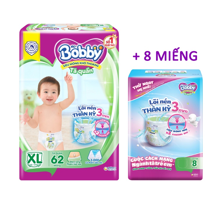 Tã bỉm quần Bobby M76 L68 XL62 XXL56