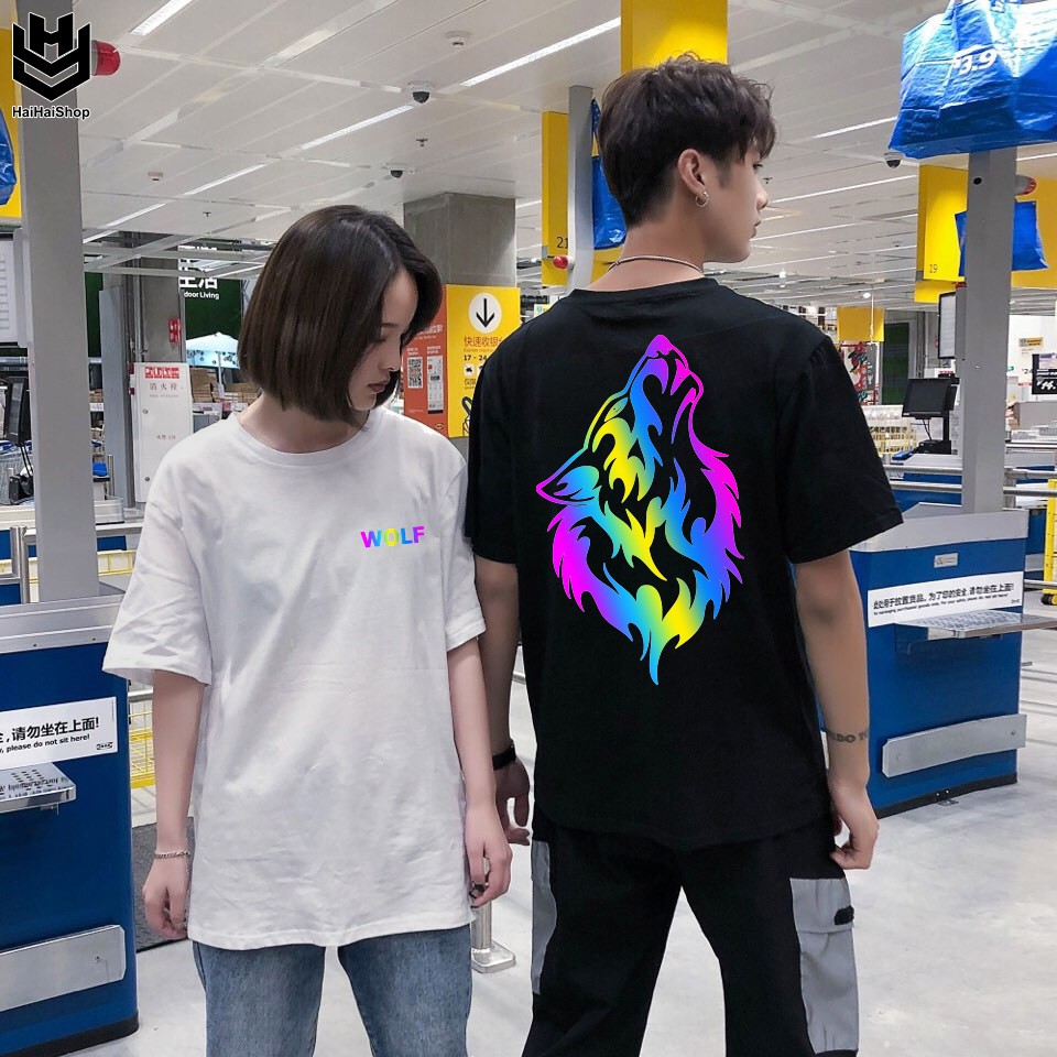 Áo Thun Phản Quang Chó Sói Hú WOLF Cotton 75%, Form rộng Unisex, nam nữ Đẹp Ken T-Shirt.