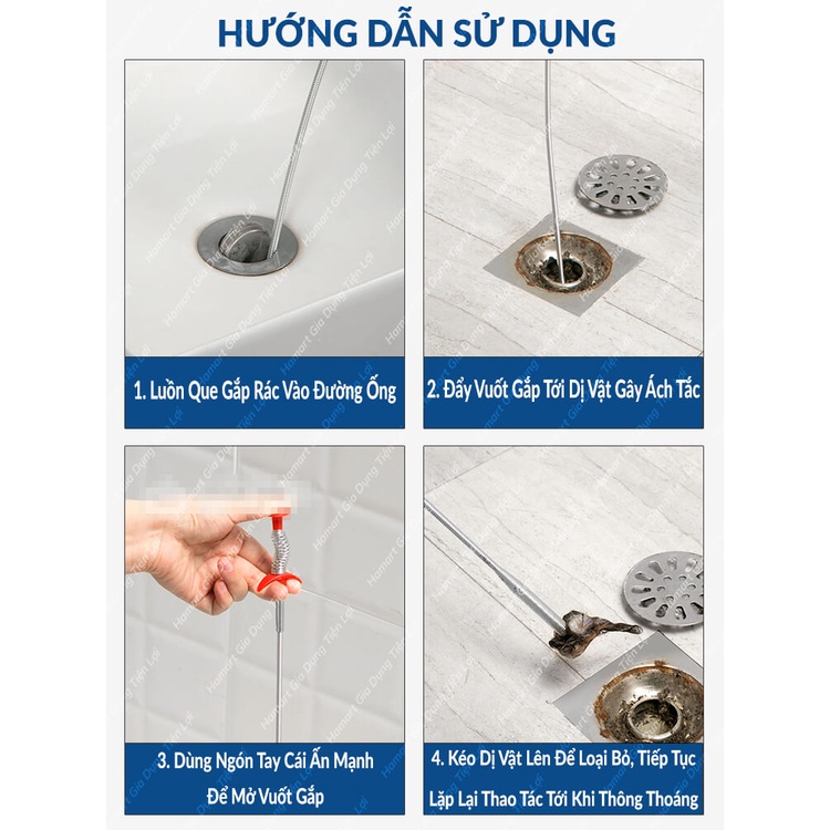 Dụng Cụ Gắp Rác Thông Cống Cây Gắp Lông Tóc Que Thông Tắc Bồn Cầu Chậu Rửa Thoát Nước Nhà Vệ Sinh