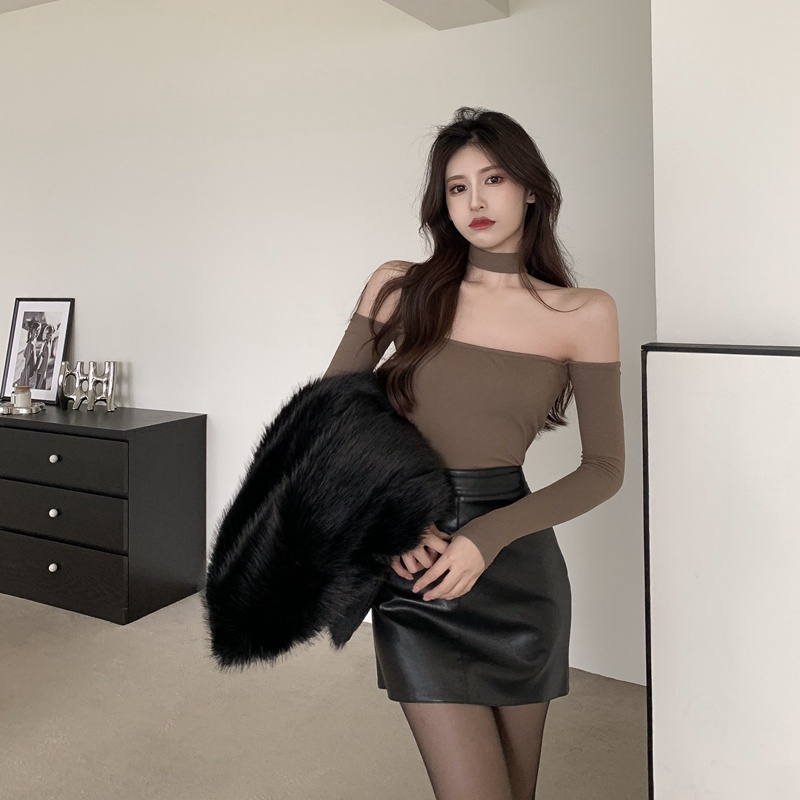 Cocory vn Áo Croptop Trễ Vai Tay Dài Màu Trơn Thiết Kế Hợp Thời Trang Cho Phái Nữ