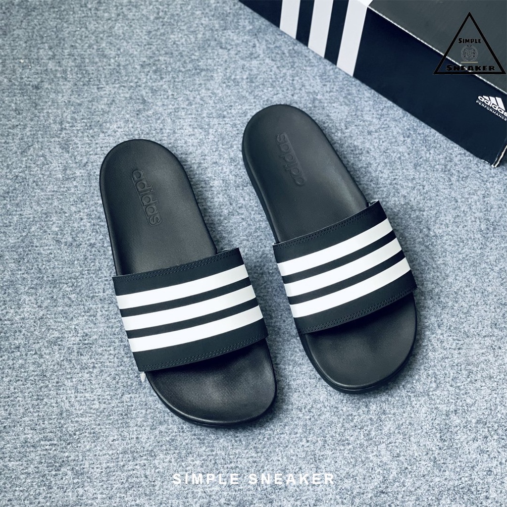 Dép Adidas Comfort Chính Hãng 💙SIMPLE SNEAKER💙 Adilette Comfort Full Đen Dép Quai Ngang Cao Su Đúc Siêu Êm Ái