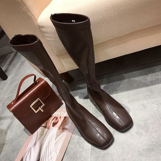 Boots đùi da nữ đế thấp