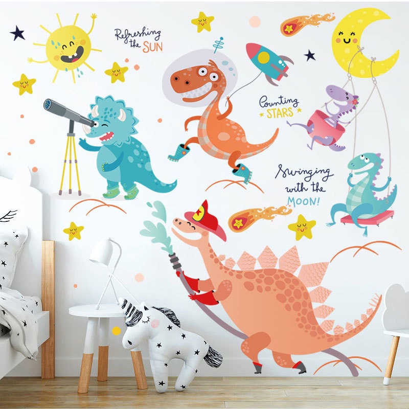 Giấy Dán Tường Tự Dính Chống Thấm Nước Họa Tiết Khủng Long Hoạt Hình Trang Trí Lớp Học Mẫu Giáo