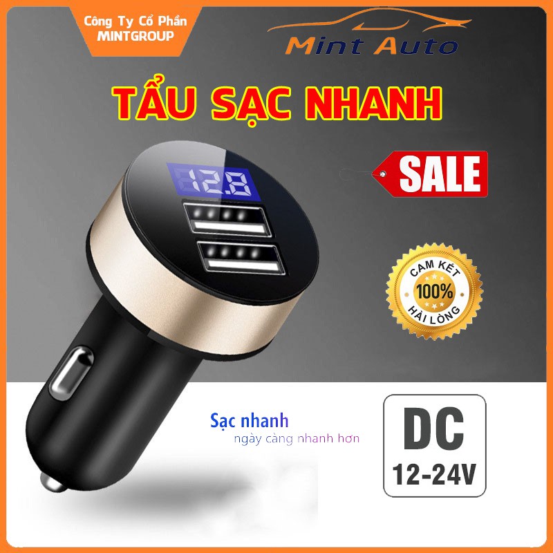 [Mã LIFEAUMAY giảm 10% tối đa 30k đơn 150k] Tẩu Sạc Điện Thoại Trên Ô Tô Nhỏ Gọn 12V Sạc Nhanh Có Màn Hình Led Cao Cấp