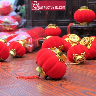 Đèn lồng nhỏ trang trí bọc vải nhung, lồng đèn treo màu đỏ