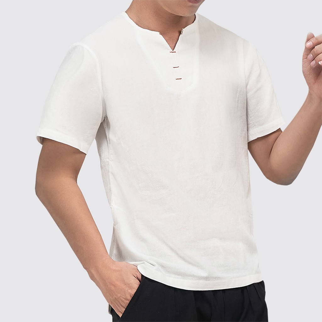 Áo Đũi Nam Cộc Tay Cổ V, Chất Đũi Tự Nhiên, Mềm, Mịn, Mát Rough | BigBuy360 - bigbuy360.vn