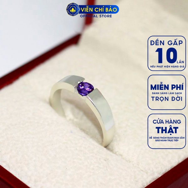 Nhẫn bạc nam nữ Candy đính đá Tím chất liệu bạc S925 Viễn Chí Bảo N700099