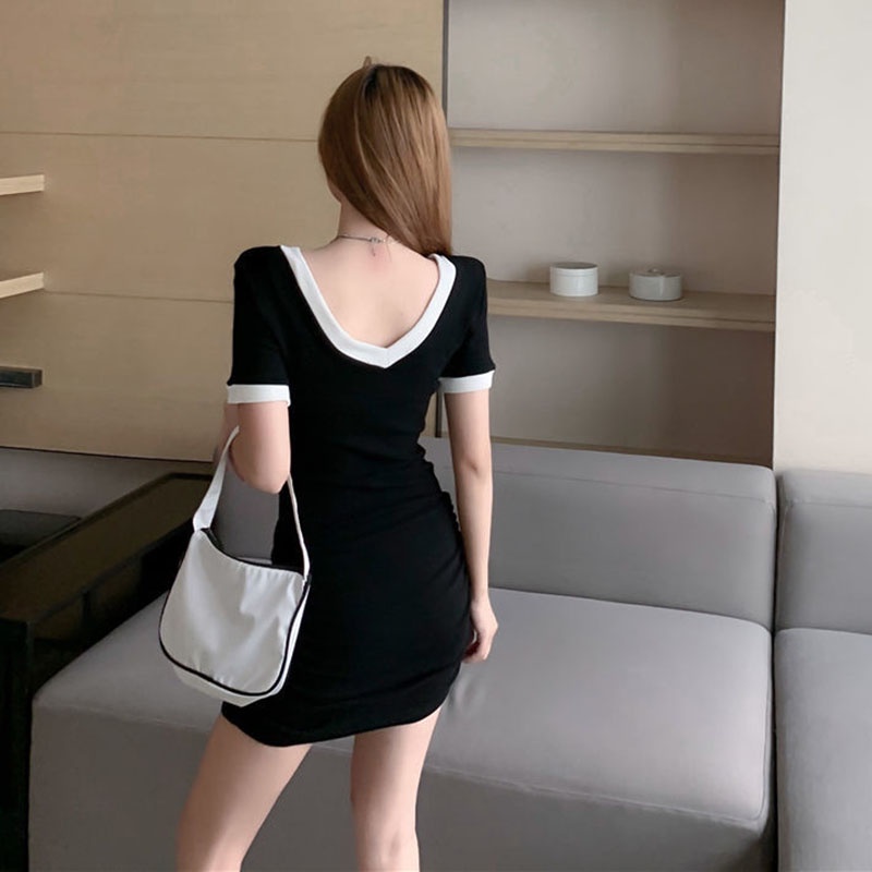 IELGY Đầm Tay Ngắn Cổ Chữ V Dáng Ôm Thời Trang Dành Cho Nữ