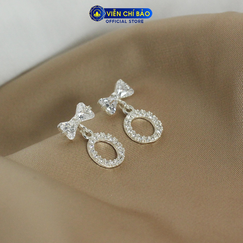 Bông tai bạc nữ Nơ đính đá dễ thương bạc 925 vòng tròn donut thời trang phụ kiện trang sức nữ Viễn Chí Bảo B400561