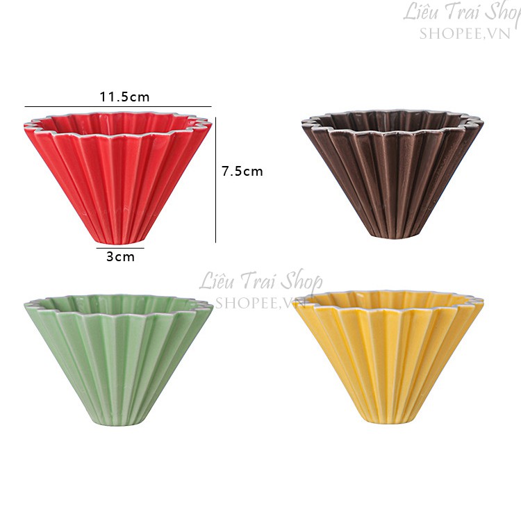 Bộ phễu pha cà phê giấy lọc sứ V60 phong cách Origami pourover drip