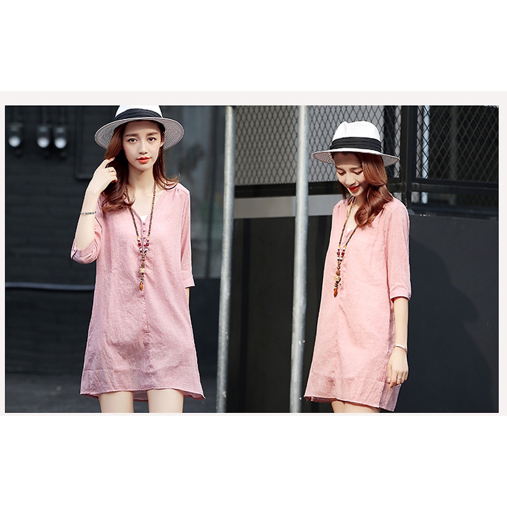 (TỔNG KHO LÂM ANH CHUYÊN SỈ) Đầm suông linen tay lỡ cổ V dáng chữ A