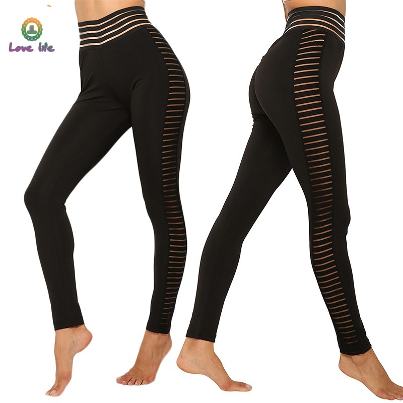 Quần legging tập yoga phối lưới đàn hồi thời trang nữ tính