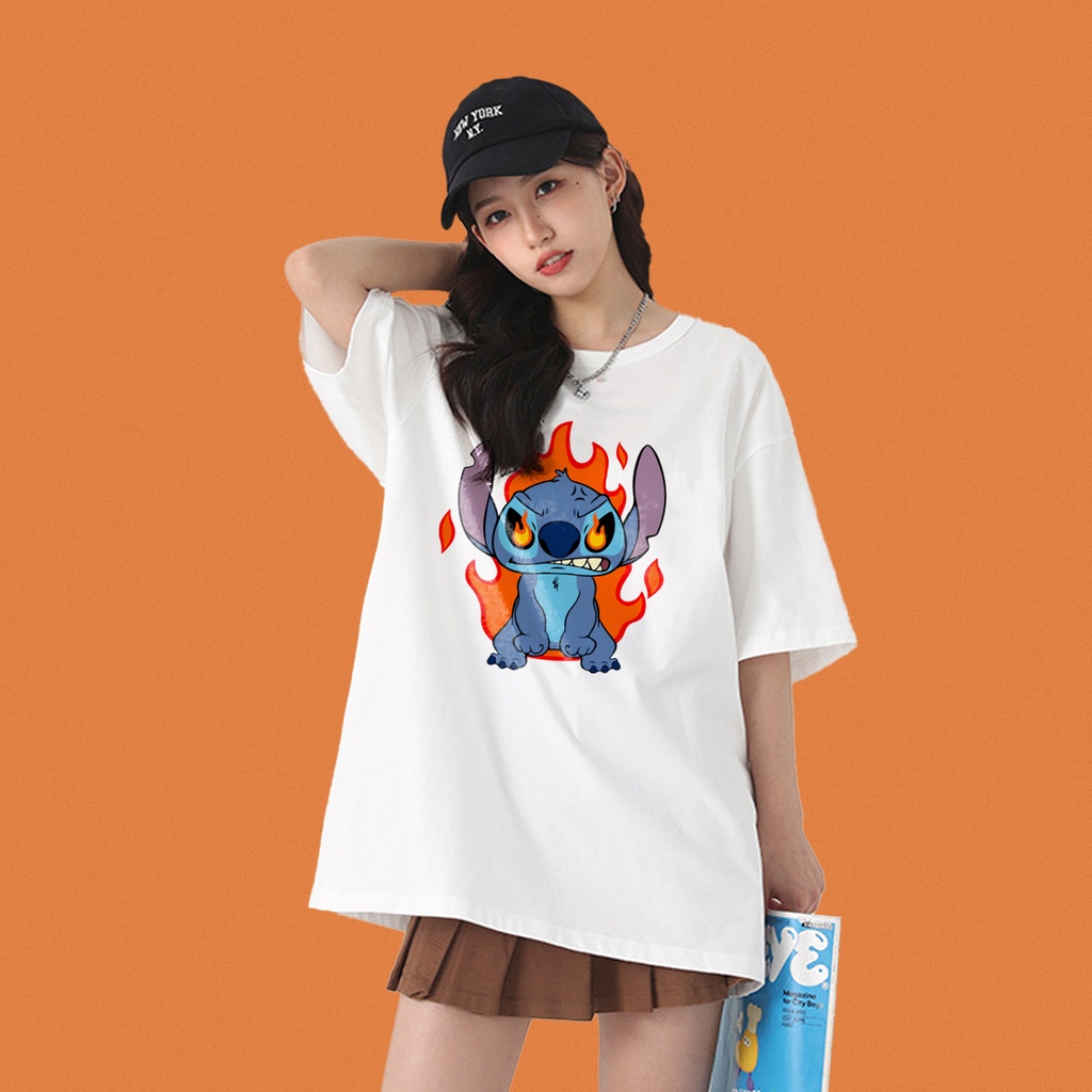 Áo thun nữ tay lỡ freesize phông form rộng Unisex In Hình Stitch