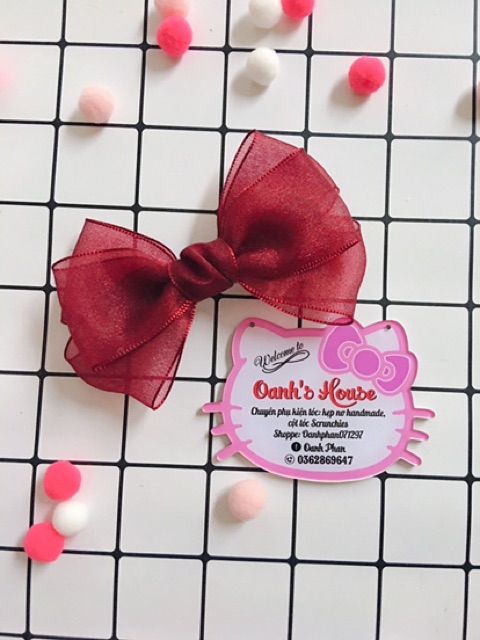 Kẹp nơ voan nhũ 2 tầng không đuôi