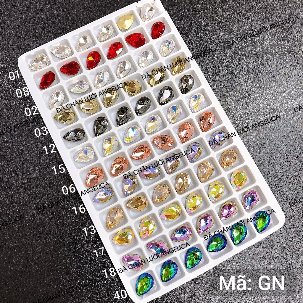 Túi 10 Viên Đá khối Nail Giọt Nước Chân Vàng Trang Trí Móng ANGELICA GN