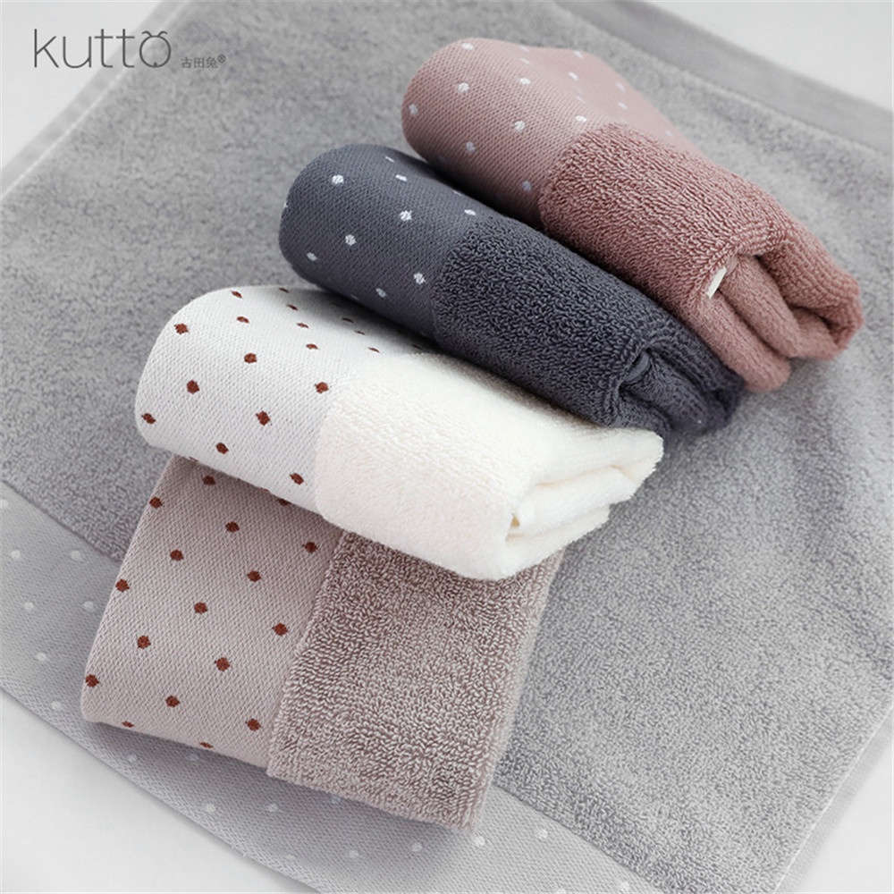 Khăn Lau Tay Vải Cotton Mềm Thấm Hút Hình Vuông Họa Tiết Chấm Bi Màu Trơn