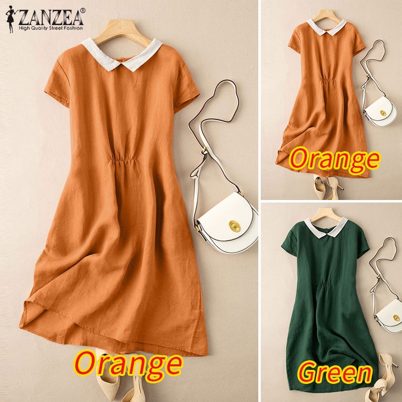 Zanzea Đầm Dài Tay Ngắn Cài Nút Sau Phong Cách Vintage Thời Trang Cho Nữ