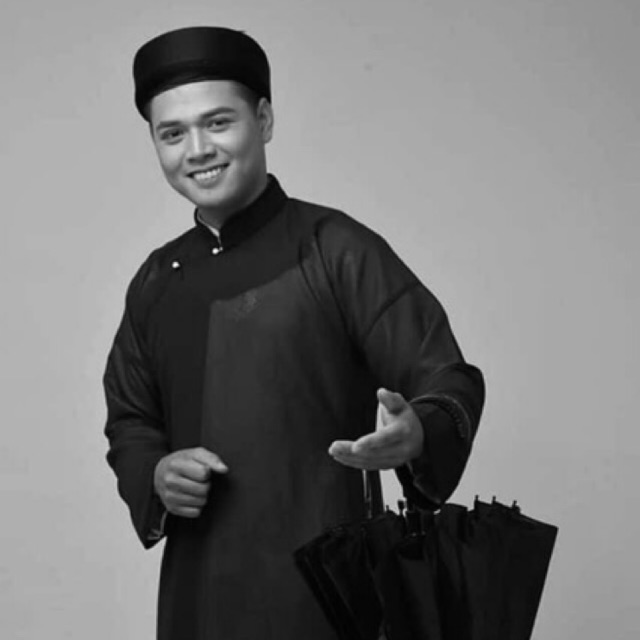 Áo dài the đen nam ông đồ tết