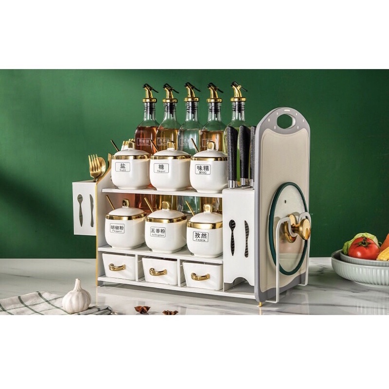 Bộ gia vị nhà bếp 15 món màu trắng cao cấp