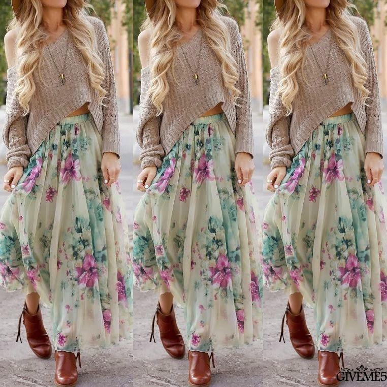 Chân váy maxi in hoa phong cách Boho