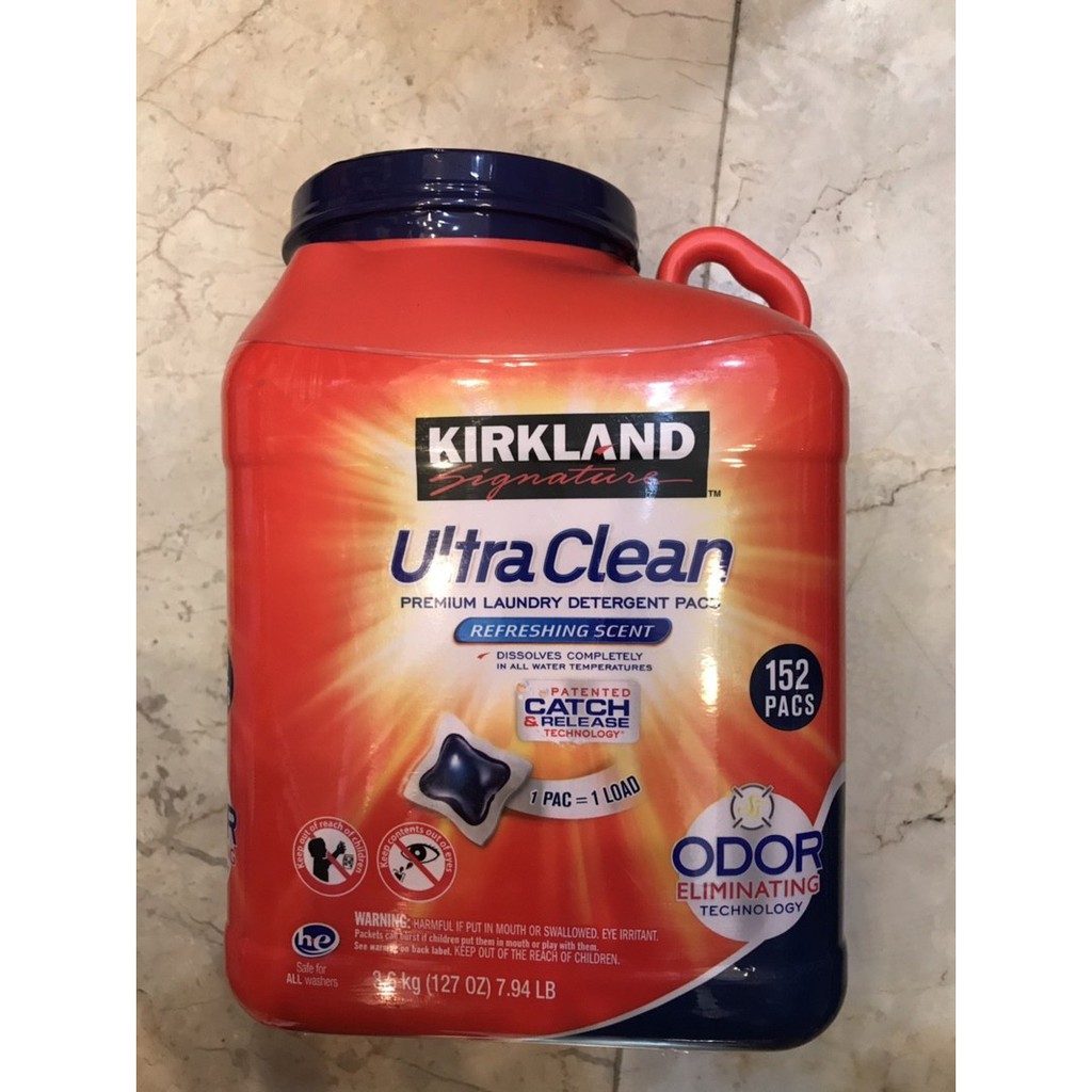 Viên giặt xả quần áo Kirkland Ultra Clean xuất xứ Mỹ 152 viên