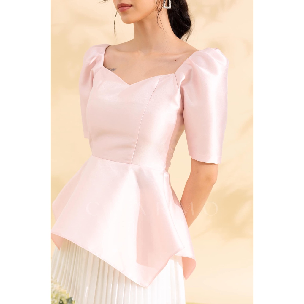 Áo kiểu CHARMO tà xéo chất phi nhám màu hồng pastel xinh xắn trong trẻo Mery Top | BigBuy360 - bigbuy360.vn