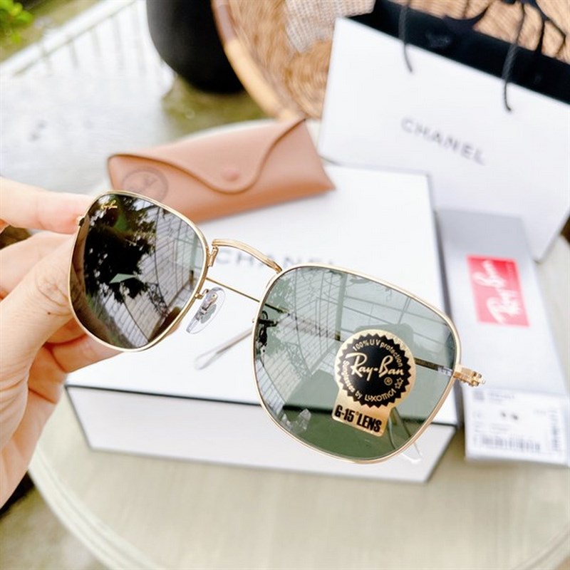 Kính Mát Ray-ban RB3857 9196/31 mắt xanh rau muống viền vàng