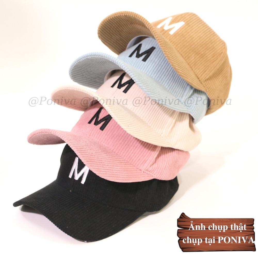 Mũ lưỡi trai ❤️ Nón kết thêu chữ M chất nhung tăm  form unisex M1111 phong cách Ulzzang Thời trang PONIVA siêu hot