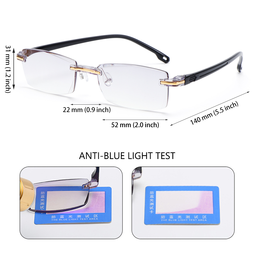 YVETTE Rimless Ultralight Computer Gaming Goggles Diamond-cut Readers Eyewear Reading Glasses